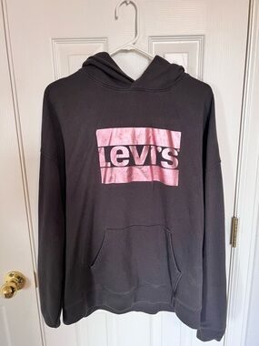 Levi's Black Hoodie with Pink Logo Panel